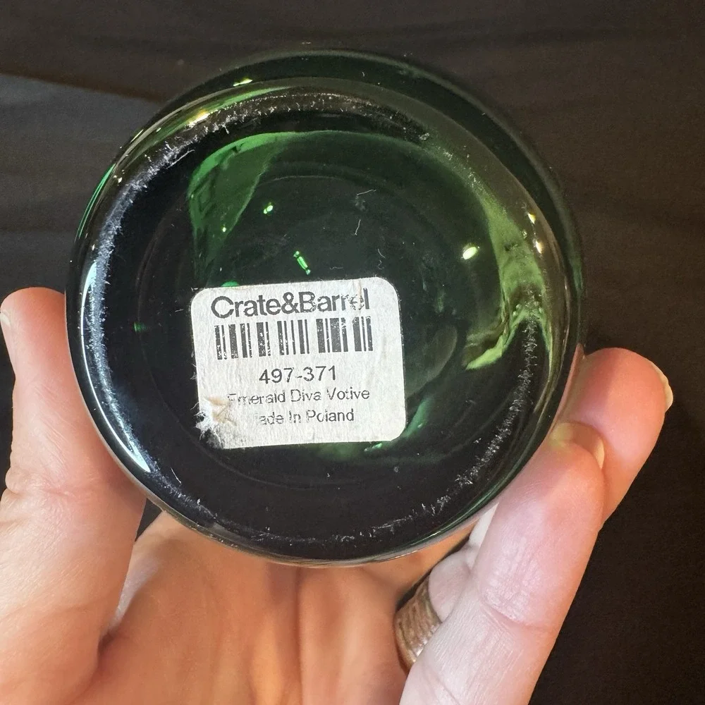 Crate & Barrel Emerald Green & Clear Glass Votive Tea Light Candle Holder